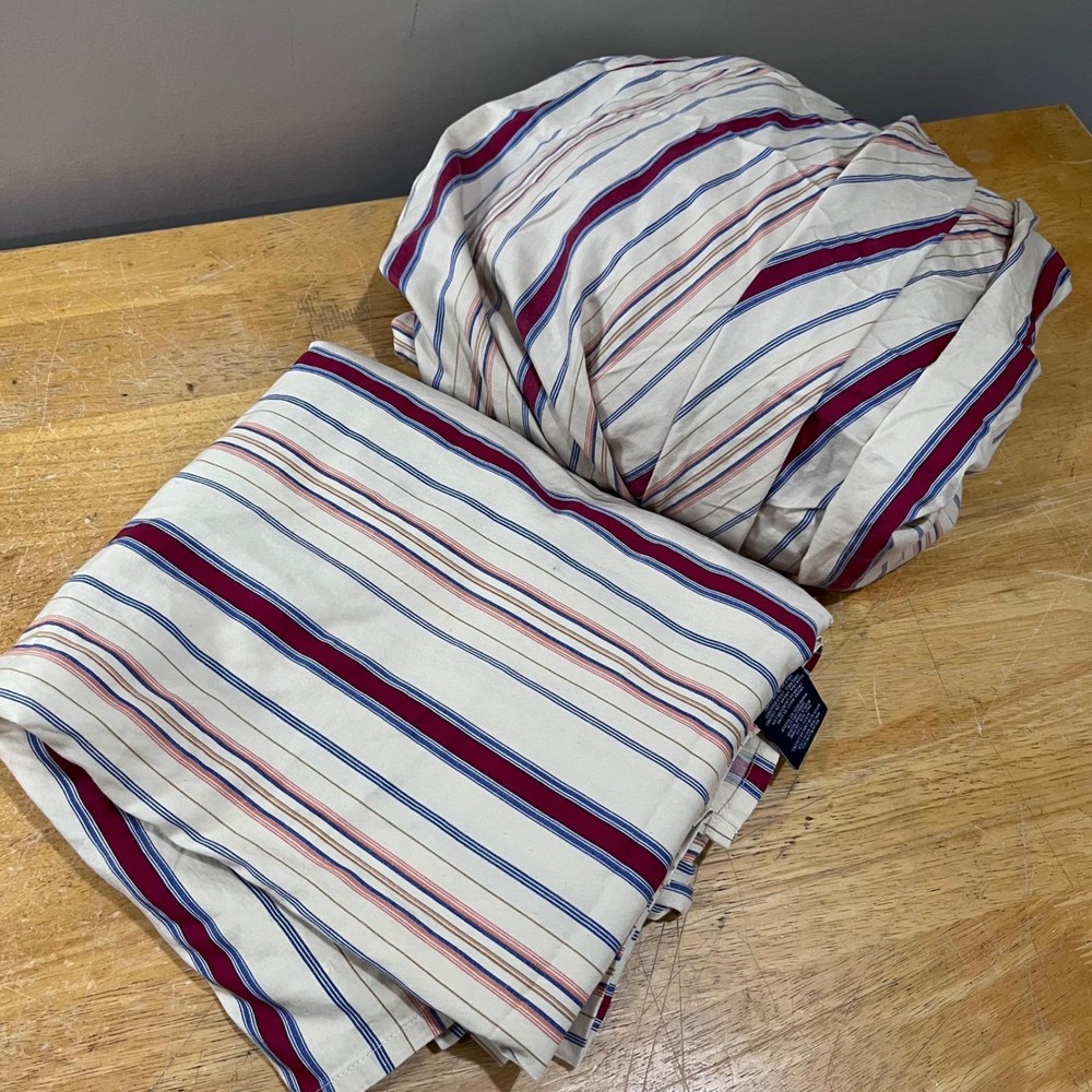 Chaps Home Casablanca Queen Sheet Set‎ Flat & Fitted Multi Stripe Cotton Cream
